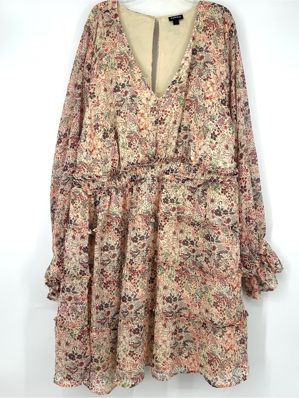 Torrid Mini Lurex Chiffon Tiered Dress Long Sleeve Floral